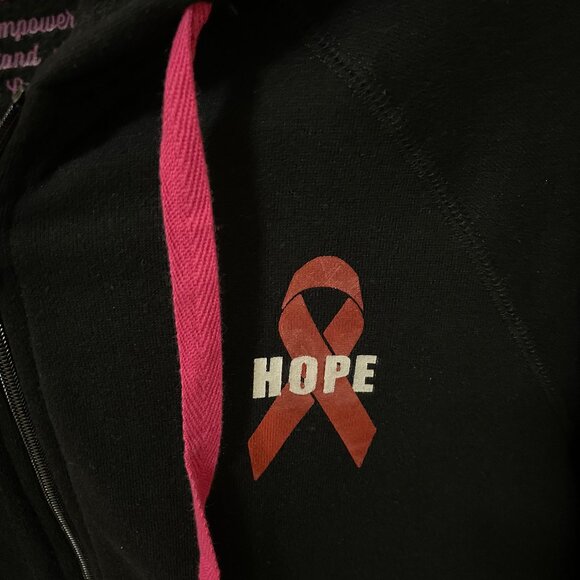 BREAST CANCER AWARENESS Women's Size Medium Black Track Jacket Hope Ribbon Pink - Picture 6 of 13